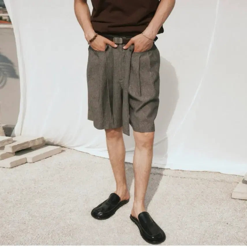 [BUNJANG] Noir Belted Six Pocket Half Pants Beige / 노이어 벨티드 식스포켓 하프 팬츠 베이지 새상품