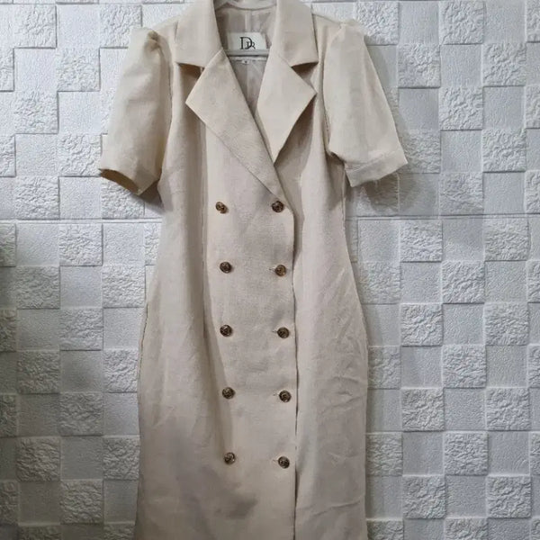 [BUNJANG] Double Button Puff Sleeve Jacket Dress - Beige (S) / 더블 버튼 퍼프 소매 자켓 원피스 베이지 S