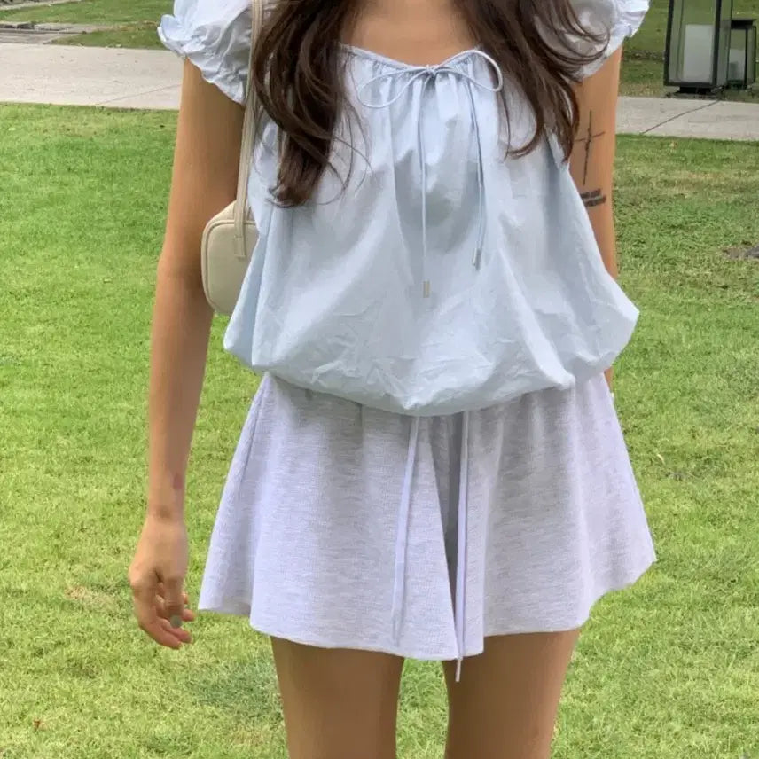 [BUNJANG] Grand Bloom Puff Ribbon Balloon Blouse / 새상품) 그랑블룸 퍼프 리본 벌룬 블라우스
