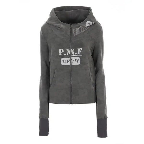 [BUNJANG] Please No Follow Jade Highneck Charcoal Hood Zip-up / 플리즈노팔로우 제이드 하이넥 차콜 후드집업