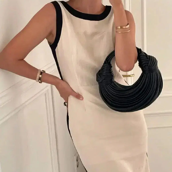 [BUNJANG] Jullog Linen Color-Block Sleeveless Dress - Light Beige, S / 줄로그 린넨 배색 나시 원피스 - 라이트베이지,S