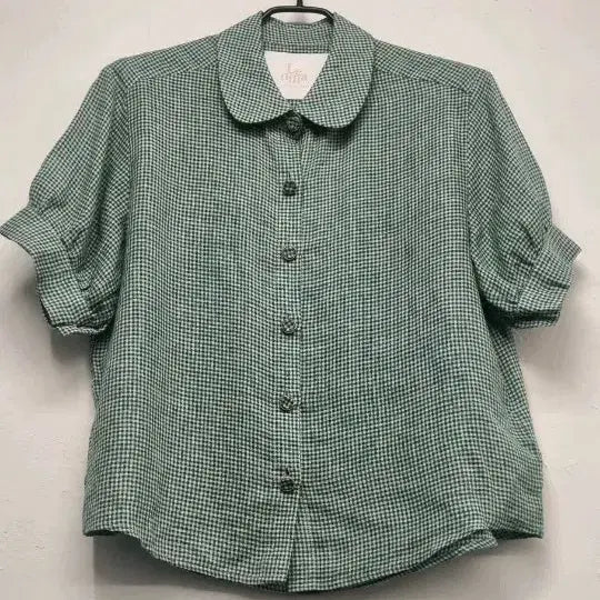 [BUNJANG] Lenina DIMA Linen Gingham Check Crop Shirt / 66)르니나(Lenina) DIMA 린넨 깅엄체크 크롭 셔츠 F