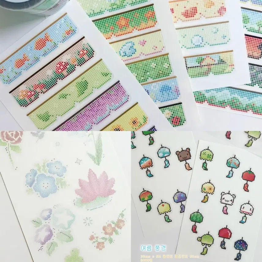 [BUNJANG] Seoil Fair Coconenne Kiss Cut Sticker Set (Beads, Embroidery, Landscape) / 서일페) 코코넨네 키스컷 3종띵 비즈발, 꽃자수, 풍경