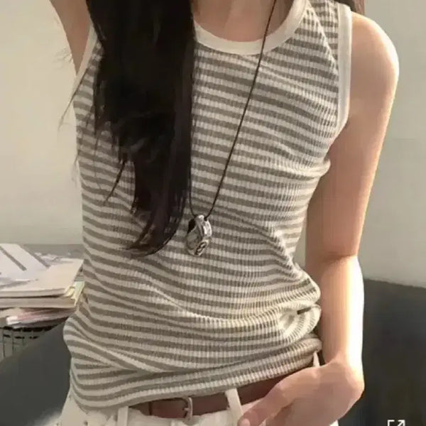 [BUNJANG] Stripe Sleeveless Top - Gray / 에이블리 스트라이프 민소매 그레이