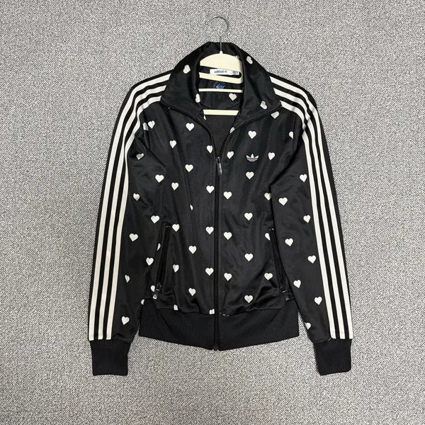 [BUNJANG] Adidas Heart Dot Pattern Track Top Jersey Black 90 / 아디다스 하트 도트 패턴 져지 블랙 90 트랙탑