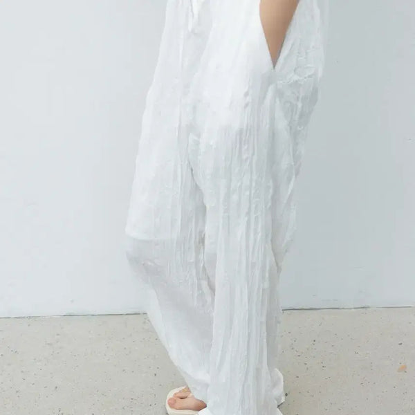 [BUNJANG] Race Pleated Wide Pants (White) / 레이스 rrce- 플리츠와이드 팬츠(화이트)
