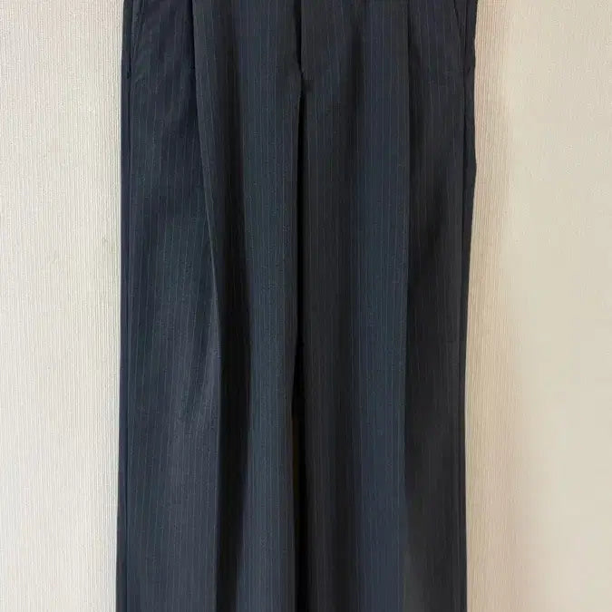 [BUNJANG] AESOP Stripe One-Tuck Wide Slacks Charcoal Grey S / 애습 스트라이프 원턱 와이드 슬랙스 차콜그레이 S