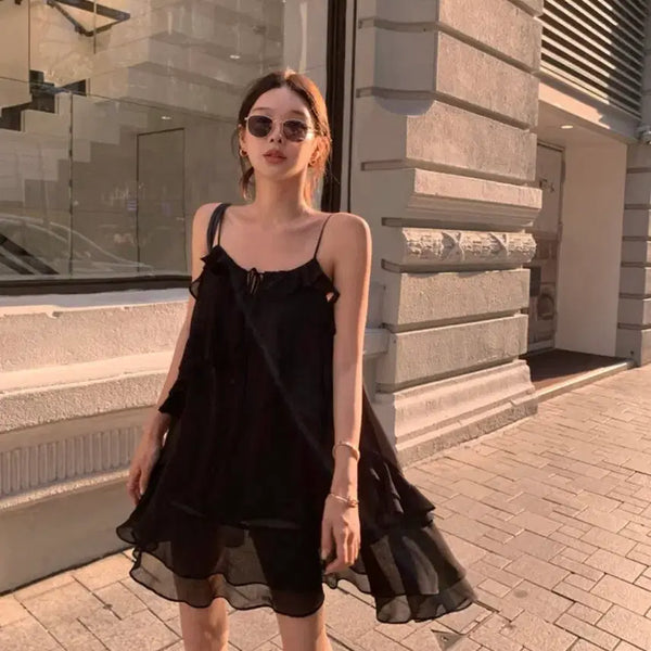 [BUNJANG] The Nuvve Black Frill Mini Dress Blouse / 더누베 새상품 블랙 프릴 미니 원피스 블라우스