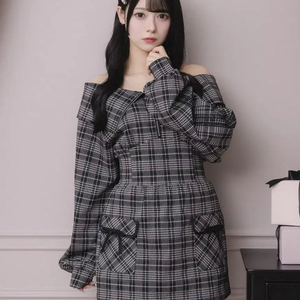 [BUNJANG] Pium Lace Line Check Cut One-Piece Dress / pium 피움 레이스 라인 체크컷 원피스