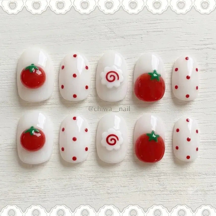 [BUNJANG] Custom Tomato Narutomaki Handmade Nail Tips / 주문제작 토마토 나루토마키 수제 네일팁