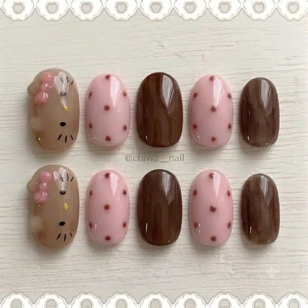 [BUNJANG] Custom "Tanning Kitty" Dot Handmade Nail Tips / 여름세일!!) 주문제작 태닝키티 도트 수제네일팁