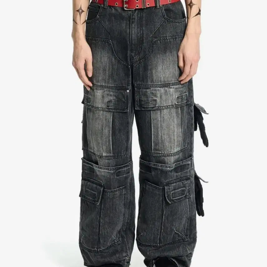 [BUNJANG] Bonaparte Maxi Cargo Jeans Black / 본바트 맥시 카고 진