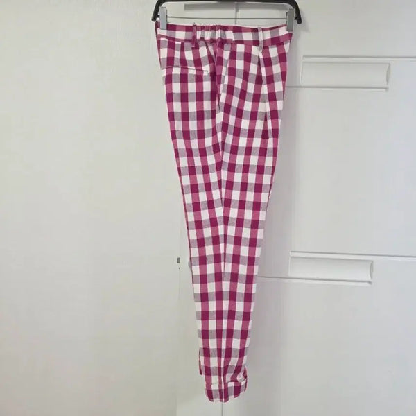 [BUNJANG] Erika Cavallini Women's Checkered High-Waisted Wide-Leg Trousers / 매장판 에리카 카발리니 체크무늬  큰원턱 슬랙스 여성 55