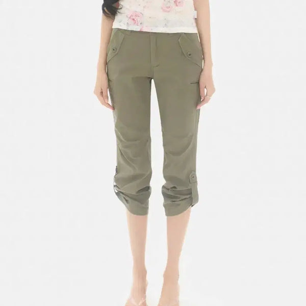 [BUNJANG] Mireco Roll-Up Cargo Capri Pants Khaki Size 2 / 택달린 새상품 미레코 롤업 카고 카프리팬츠 카키 2사이즈