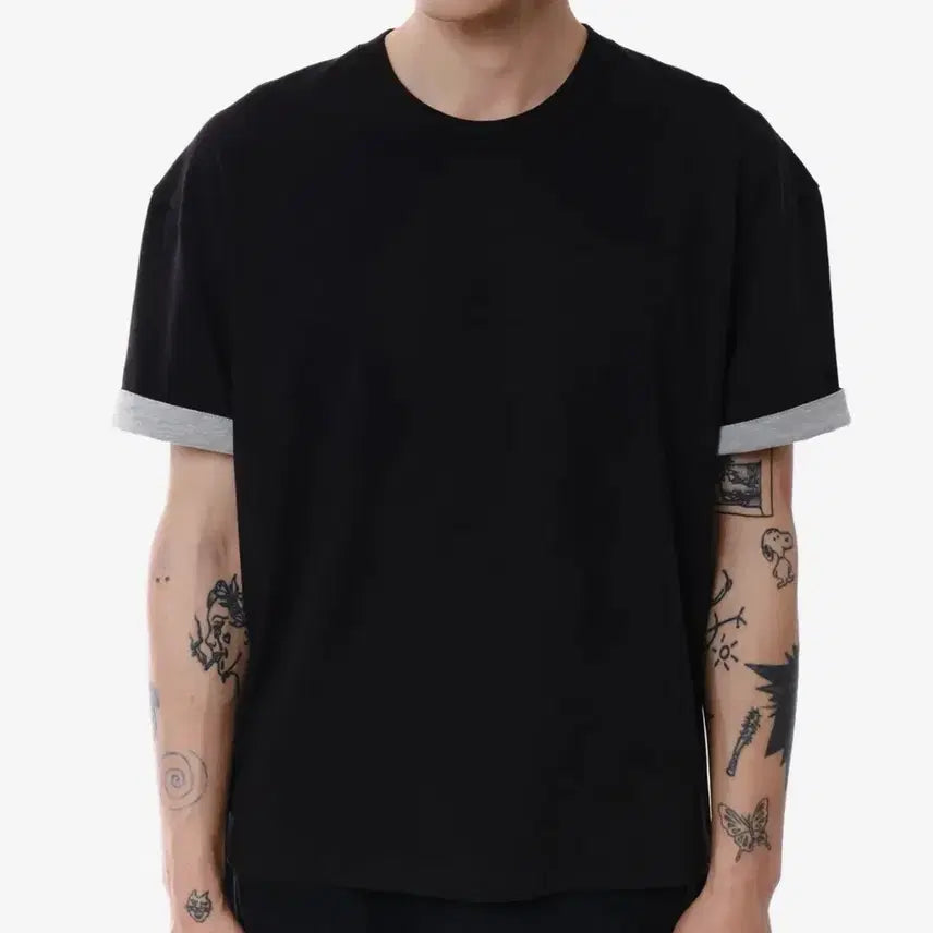 [BUNJANG] DIVEIN Layered Roll-Up T-Shirts (Black/Melange) / 다이브인 LAYERED ROLL-UP T-SHIRTS 반팔