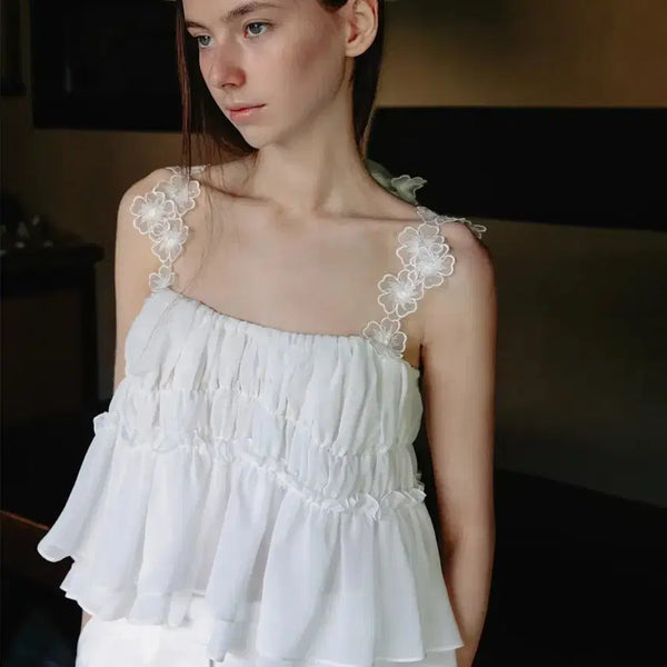 [BUNJANG] DIRTYS Delphinium Chiffon Shirring Top Ivory / 더티스 델피늄 쉬폰 셔링 탑
