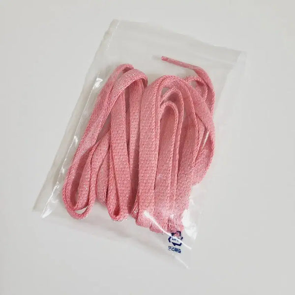 [BUNJANG] 1 Pair Pink Pearl Shoelaces with Silver Thread / (새상품 1쌍) 핑크 펄 여성 운동화끈 실버 은사 실 평끈 등산화 기본 길이 스타일