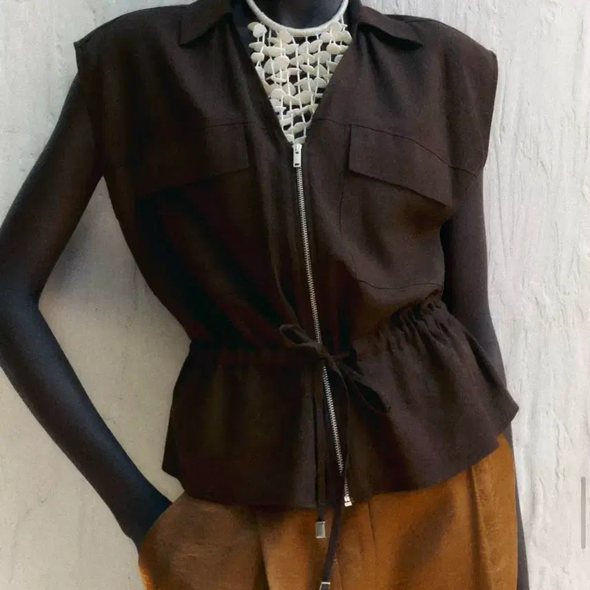 [BUNJANG] Zara Zip-Up Waist String Vest (New) / 자라 집업 허리 스트링 베스트(새상품)