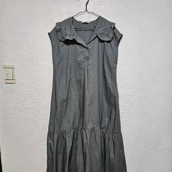 [BUNJANG] Khaki-Gray Linen Dress (Size 55) / 리스트 카키그레이 바스락 원피스(사이즈55)