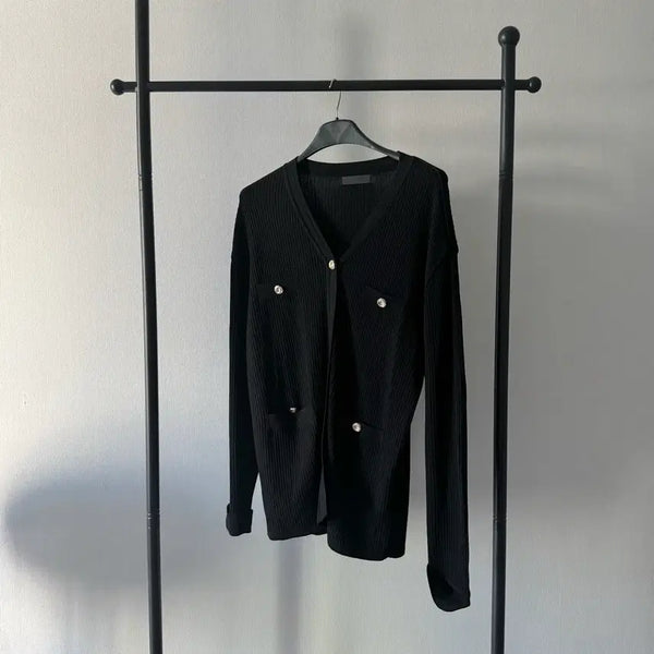 [BUNJANG] ORR Black Gold Button Knit Cardigan / ORR 오르 블랙 골드 버튼 니트 가디건