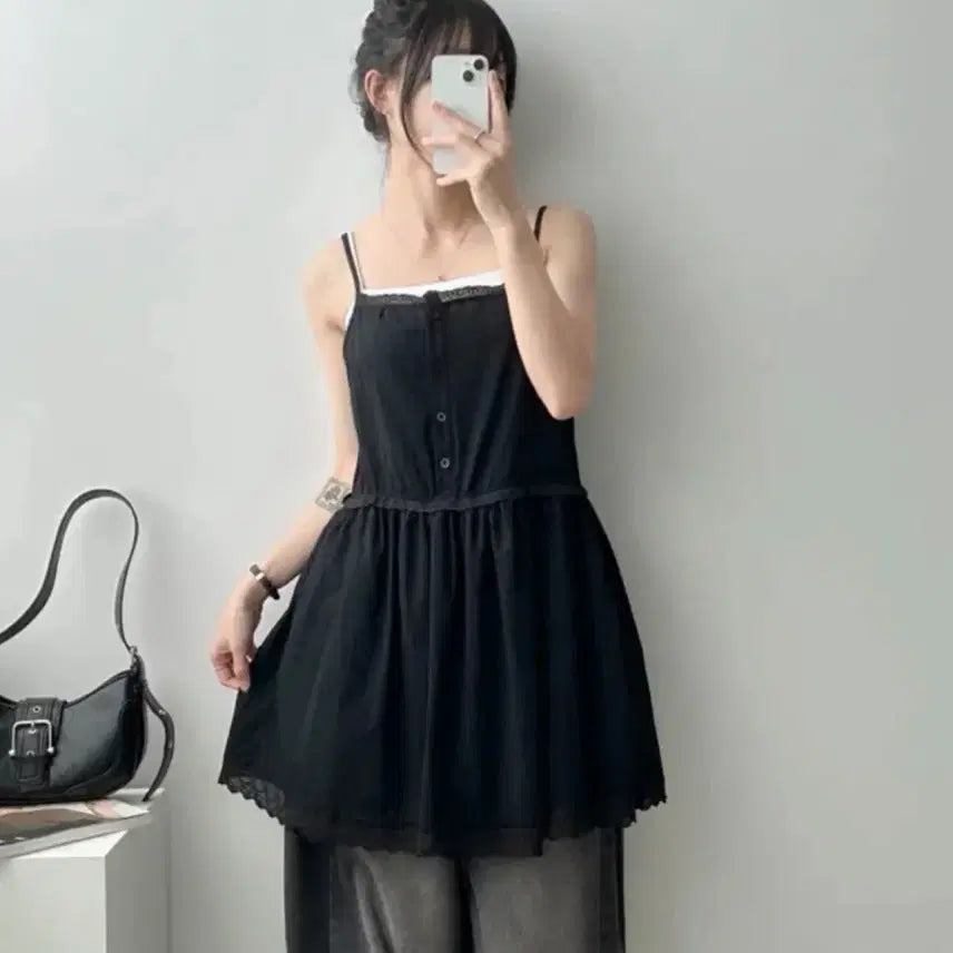 [BUNJANG] Flared Lace Layered Camisole Dress / (새상품)플레어 레이스 레이어드 나시 원피스