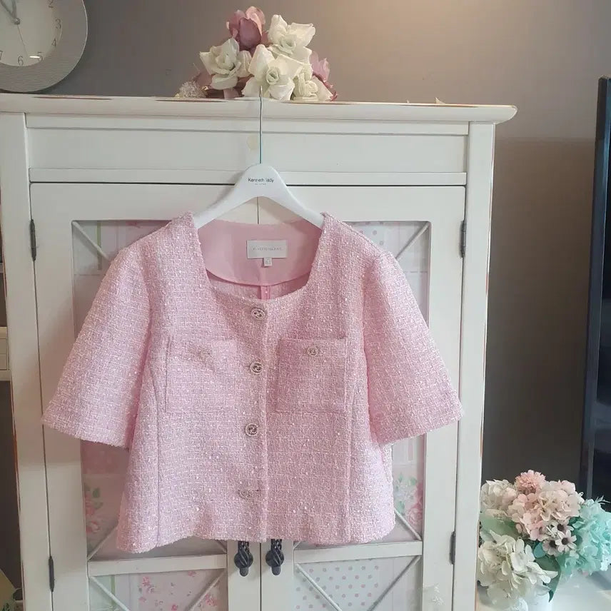 [BUNJANG] Plastic Island Pink Tweed Jacket (Size 66-77) / 플라스틱아일랜드 트위드자켓/66-77