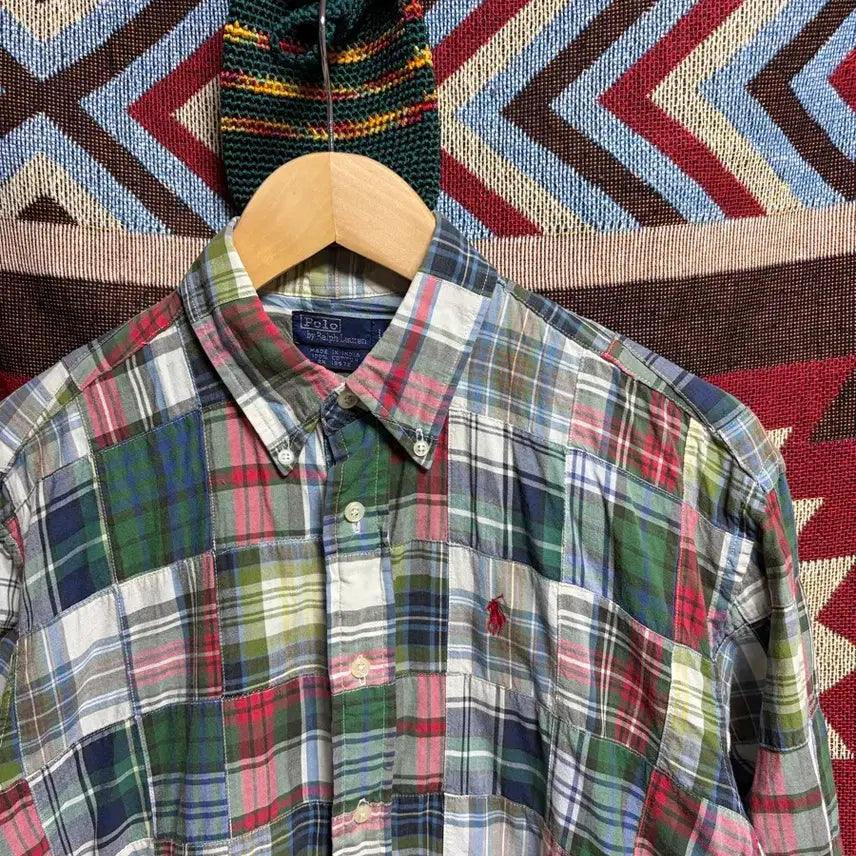 [BUNJANG] Polo Ralph Lauren Madras Patchwork Cotton Shirt / L) 폴로 랄프로렌 마드라스 패치워크 코튼 셔츠