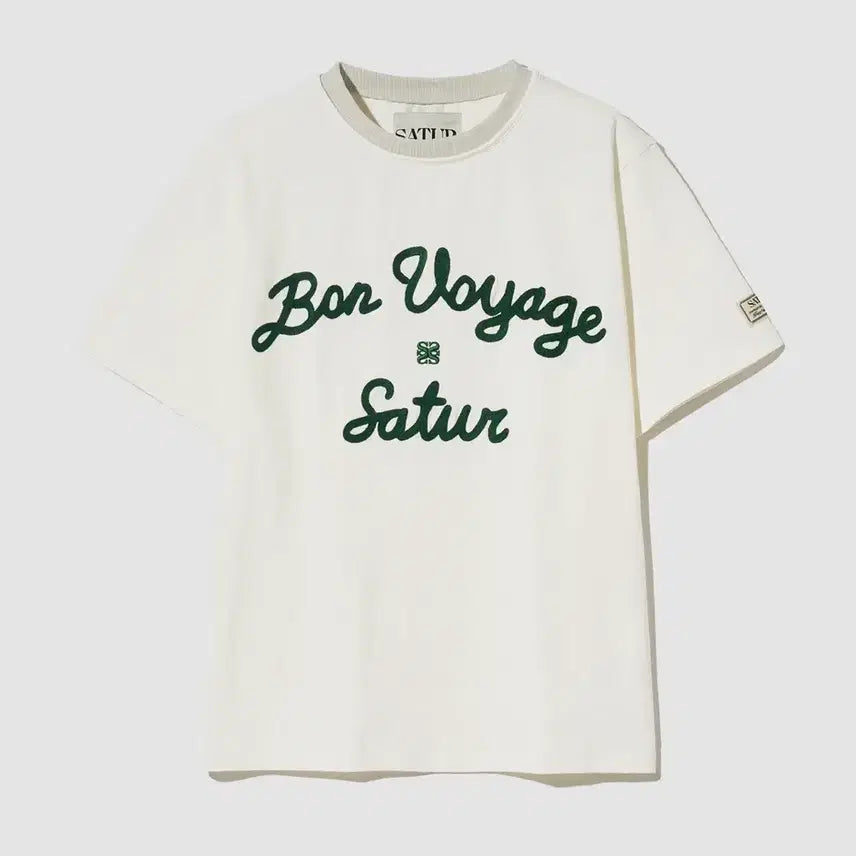 [BUNJANG] Satur Bon Voyage Embroidered Short Sleeve T-Shirt Ivory Green L / [SATUR] 세터 본 보야지 자수 반팔티 아이보리 그린 L