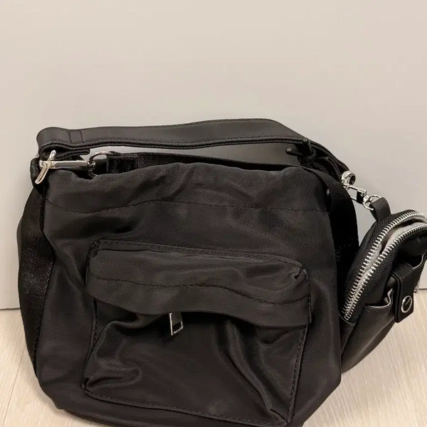 [BUNJANG] Black Nylon Crossbody Bag with Mini Pouch Set / 블랙 나일론 크로스백+미니파우치