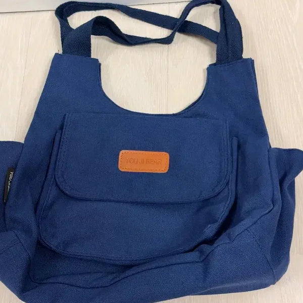 [BUNJANG] Navy Canvas Shoulder Bag / 네이비 캔버스 숄더백