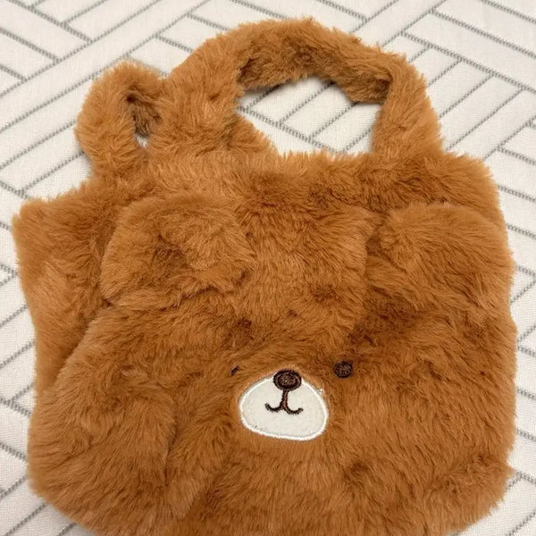 [BUNJANG] Brown Teddy Bear Fleece Tote Bag / 브라운 곰돌이 뽀글이 토트백