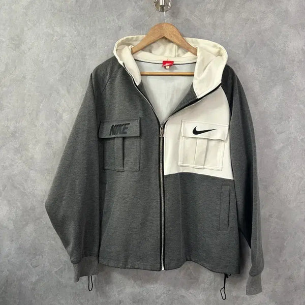 [BUNJANG] Nike Hooded Zip-Up Sweatshirt Grey White L / 나이키 후드 집업 그레이 화이트 L