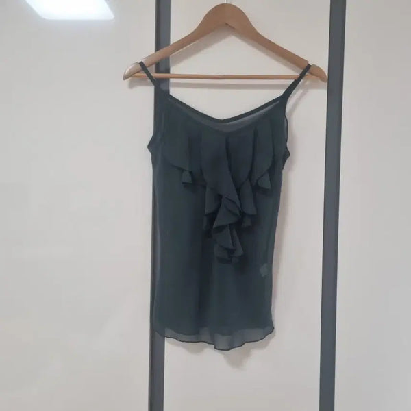 [BUNJANG] Ruffled Sleeveless Blouse - Dark Green / 프릴 나시 블라우스 짙은 녹색