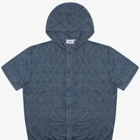 [BUNJANG] Men's Punching Knit Short Sleeve Cardigan Blue M / 남자 펀칭 니트 반팔 후드   가디건 블루m