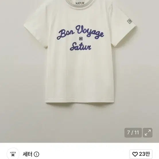 [BUNJANG] Satur Logo Embroidery Bon Voyage Short Sleeve T-Shirt - Art Navy (Women) / 세터 로고 자수 보야지 반팔 티셔츠 아트 네이비 우먼ws