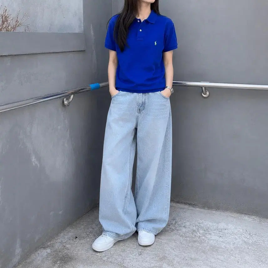 [BUNJANG] Polo Ralph Lauren Women's Royal Blue Custom Fit Pique Short Sleeve Polo Shirt / 여성66 POLO 폴로 랄프로렌 반팔 카라티