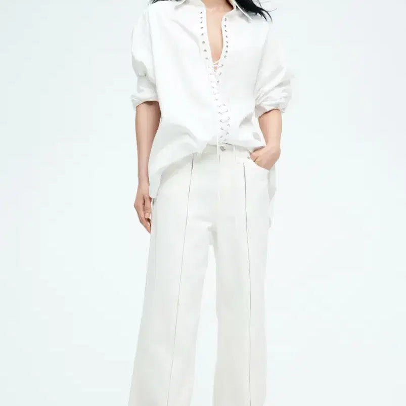 [BUNJANG] H&M Edition White Denim Zip Pants (Size 34) / H&M 에이치앤엠 프론트 지퍼 화이트 데님 34