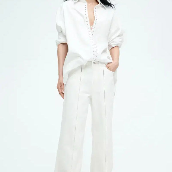 [BUNJANG] H&M Edition White Denim Zip Pants (Size 34) / H&M 에이치앤엠 프론트 지퍼 화이트 데님 34