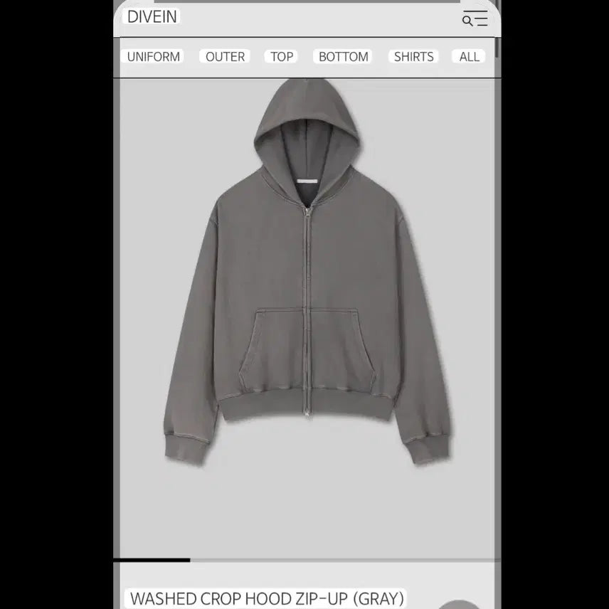 [BUNJANG] Dive in Washed Crop Hooded Zip-Up Grey / [1]다이브인 워시드 크롭 후드 집업 그레이