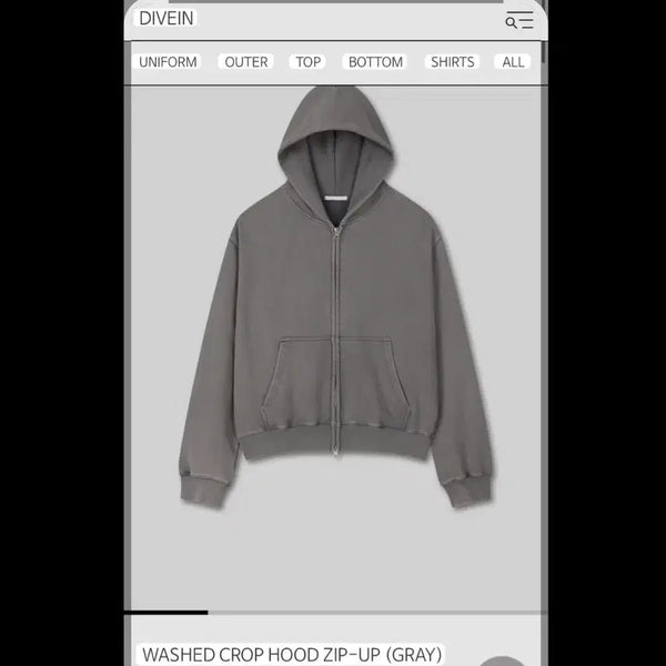 [BUNJANG] Dive in Washed Crop Hooded Zip-Up Grey / [1]다이브인 워시드 크롭 후드 집업 그레이