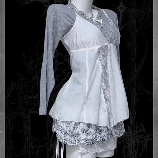 [BUNJANG] 4-Piece Vintage Layered Mini Dress Set / 공겜여주깔 빈티지 상하의 4set