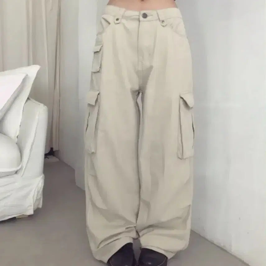 [BUNJANG] Cotton Cargo Wide Pants / 카고 와이드 코튼 팬츠
