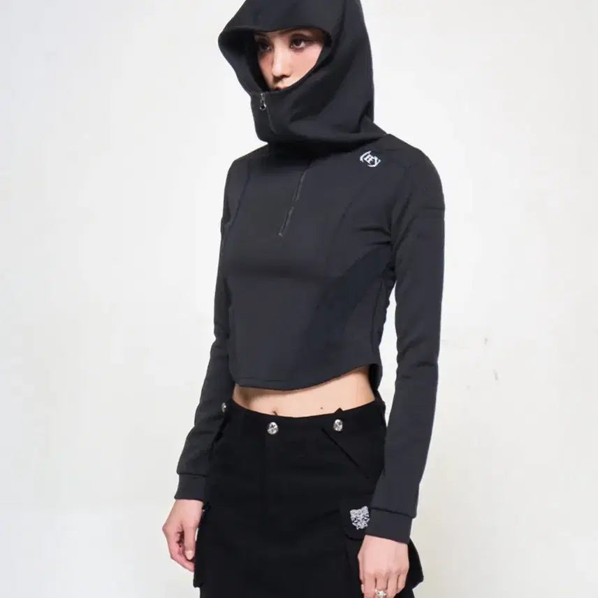 [BUNJANG] YEEL Patch High Neck Hooded Top Bodysuit / YEEL 패치 하이넥 후드탑 후드티셔츠 바디수트