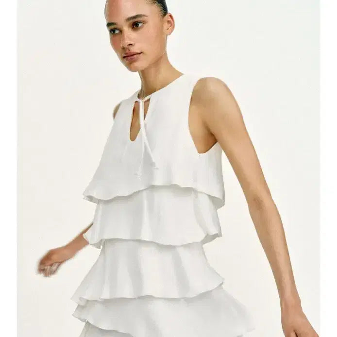 [BUNJANG] Zara Ruffle Mini Dress White / 자라 프릴 원피스 화이트