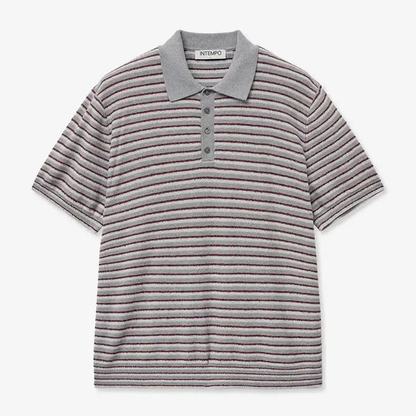[BUNJANG] In Tempo Mood Horizon Stripe Collar Knit Grey / 인템포무드 호라이즌 스트라이프 카라 니트 그레이