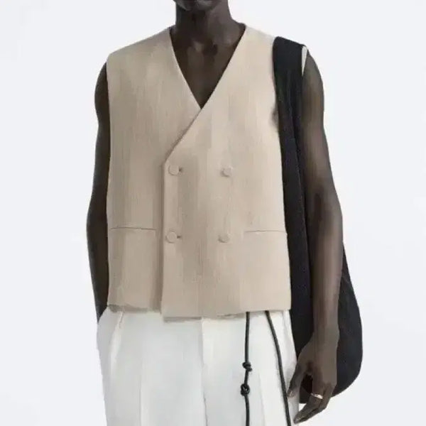 [BUNJANG] Zara Edition Linen Blend Double-Breasted Vest / 자라 에디션 린넨 면 마 더블 베스트 조끼 쓰리피스