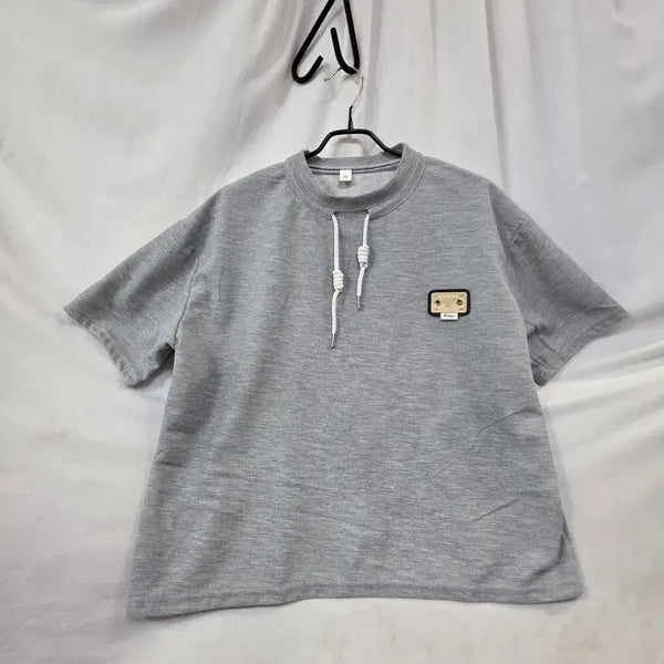 [BUNJANG] Women's Grey Short Sleeve T-Shirt with Neck String Detail / 목끈포인트 여성그레이 반팔f
