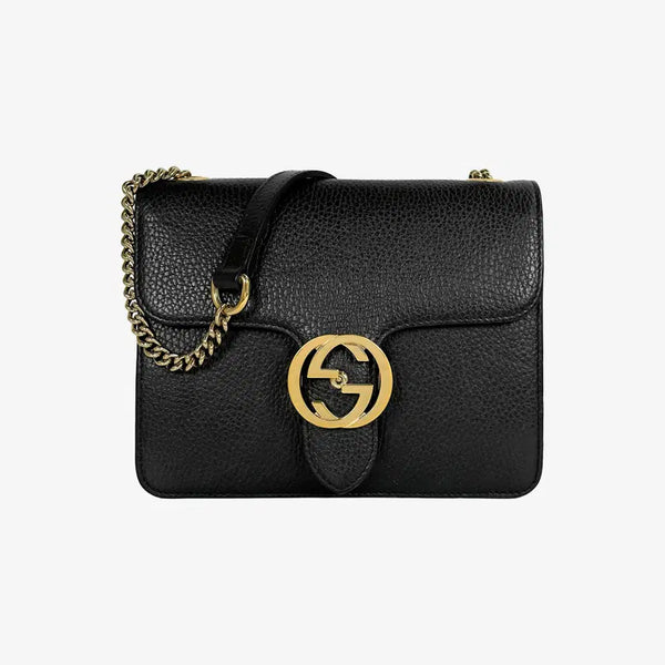 [BUNJANG] Gucci 510304 Interlocking Chain Shoulder Bag Black Dollar Calfskin / 구찌 510304 인터로킹 체인 숄더백 블랙 JI9810TW