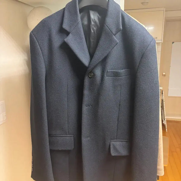 [BUNJANG] Stu Heavy Wool 3-Button Blazer Jacket Navy / Stu 헤비울 3버튼 블레이져 자켓 네이비