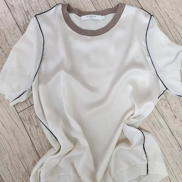 [BUNJANG] SO WOOL Ivory Blouse with Navy Trim / SO WOOL 블라우스